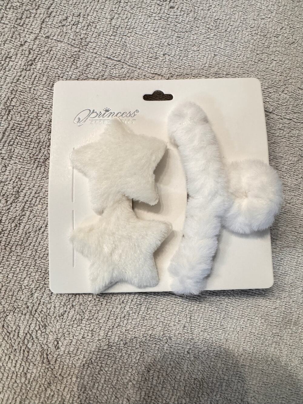 White faux fur fluffy set stars hair clips and claw clip
